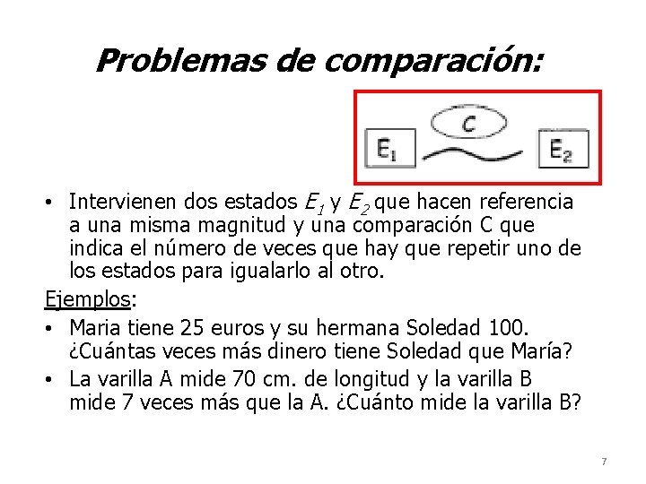 Problemas de comparación: • Intervienen dos estados E 1 y E 2 que hacen