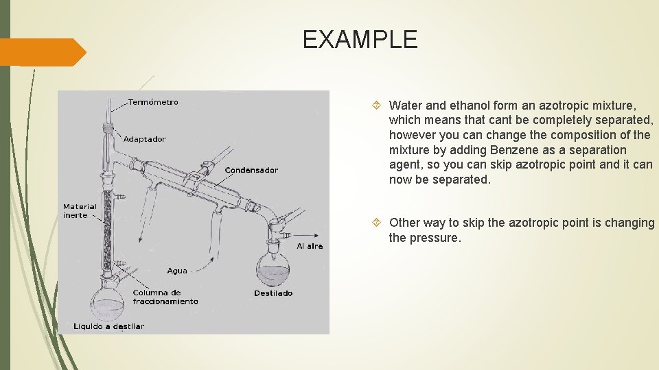EXAMPLE Water and ethanol form an azotropic mixture, which means that cant be completely