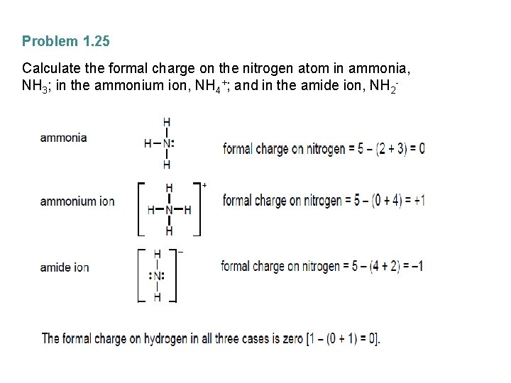 Problem 1. 25 Calculate the formal charge on the nitrogen atom in ammonia, NH