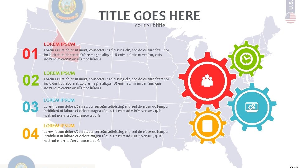 TITLE GOES HERE Your Subtitle 01 LOREM IPSUM Lorem ipsum dolor sit amet, consectetur