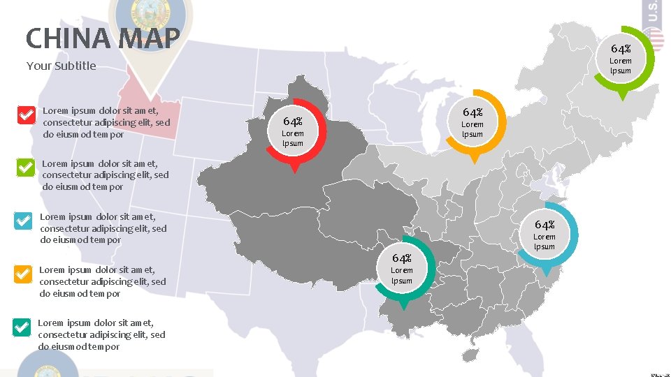 CHINA MAP 64% Lorem Ipsum Your Subtitle Lorem ipsum dolor sit amet, consectetur adipiscing