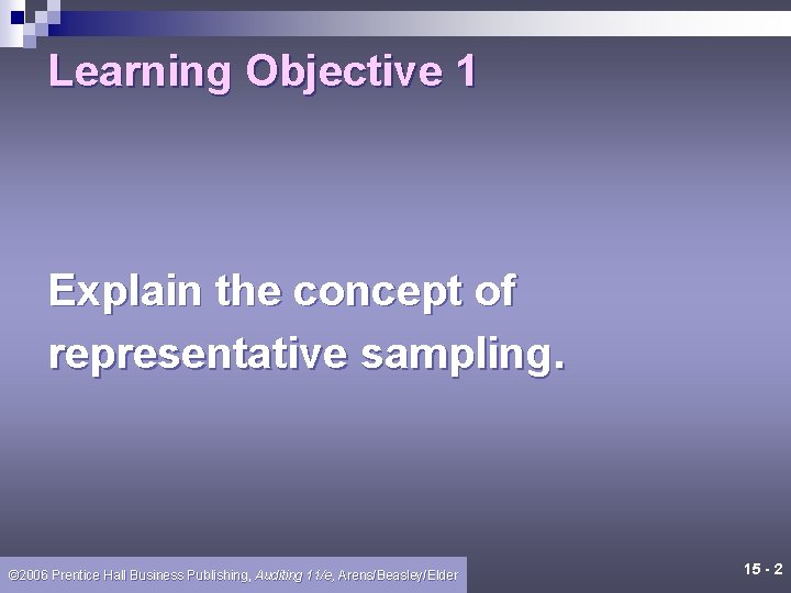 Learning Objective 1 Explain the concept of representative sampling. © 2006 Prentice Hall Business