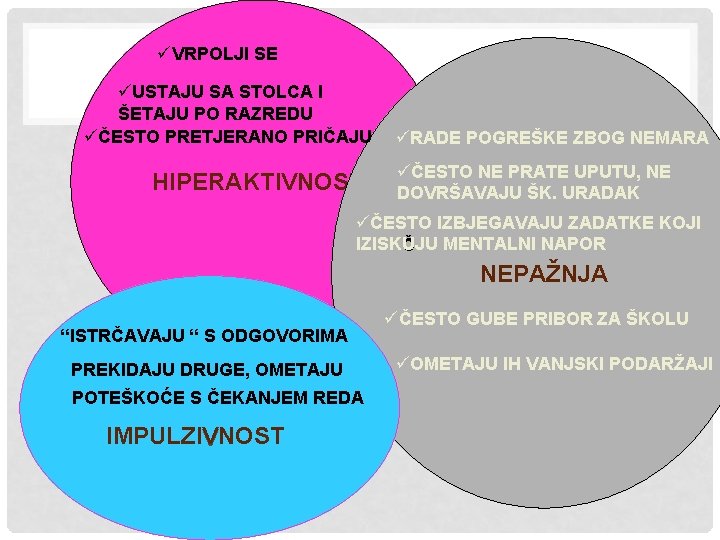 üVRPOLJI SE üUSTAJU SA STOLCA I ŠETAJU PO RAZREDU üČESTO PRETJERANO PRIČAJU HIPERAKTIVNOST üRADE