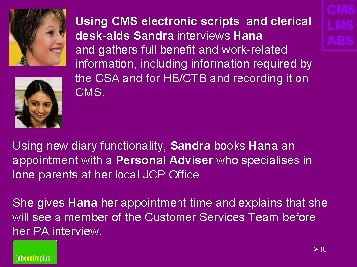 Using CMS electronic scripts and clerical desk-aids Sandra interviews Hana and gathers full benefit