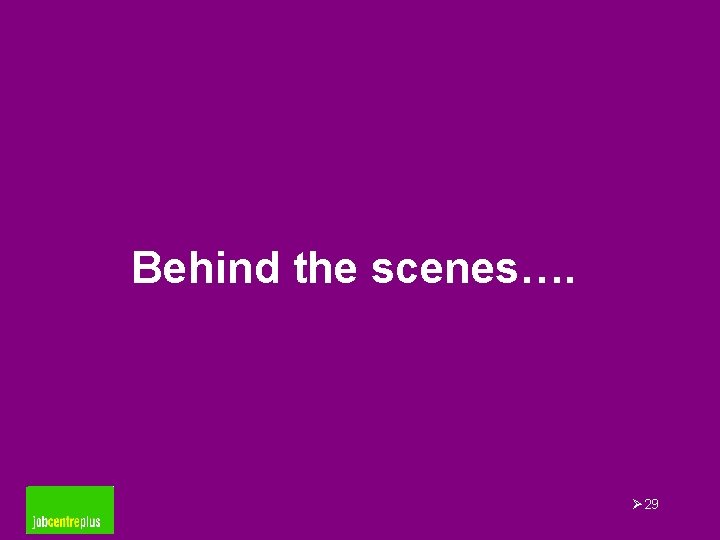 Behind the scenes…. Ø 29 