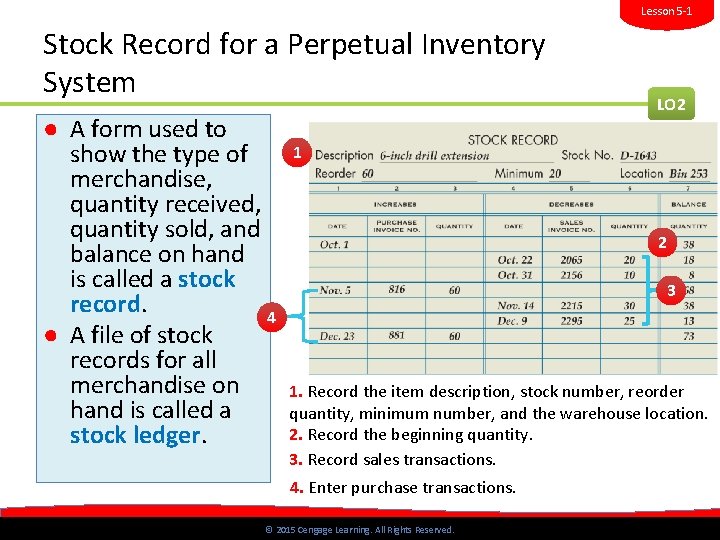 Lesson 5 -1 Stock Record for a Perpetual Inventory System ● A form used