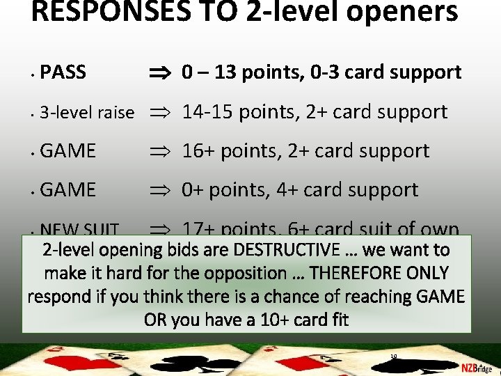 RESPONSES TO 2 -level openers 0 – 13 points, 0 -3 card support •