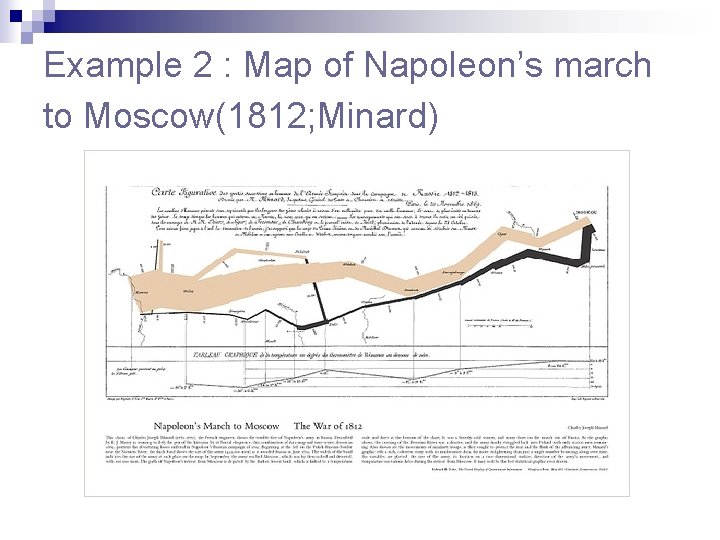 Example 2 : Map of Napoleon’s march to Moscow(1812; Minard) 