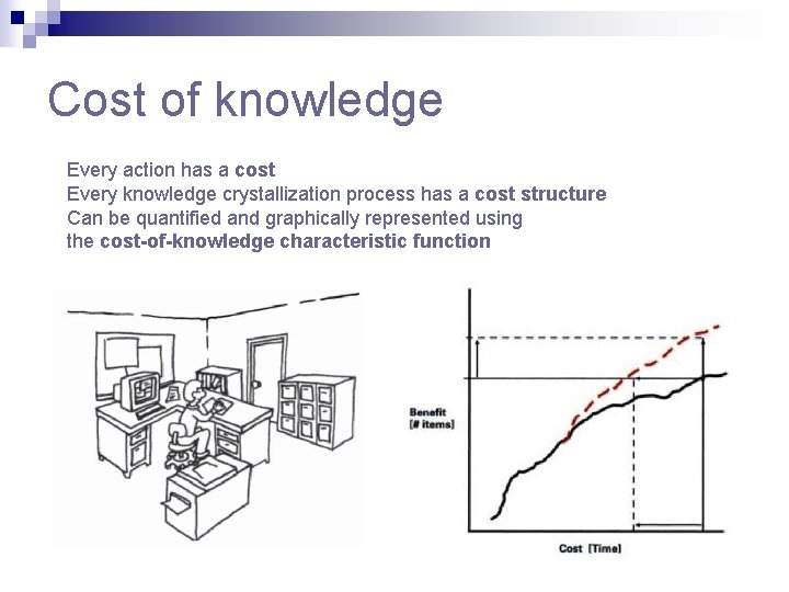 Cost of knowledge Every action has a cost Every knowledge crystallization process has a