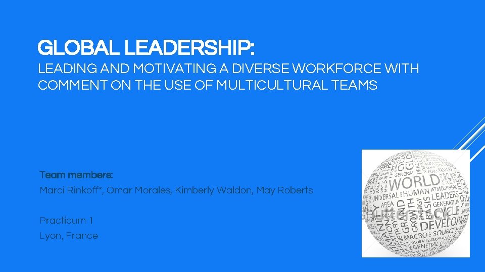 GLOBAL LEADERSHIP: LEADING AND MOTIVATING A DIVERSE WORKFORCE WITH COMMENT ON THE USE OF