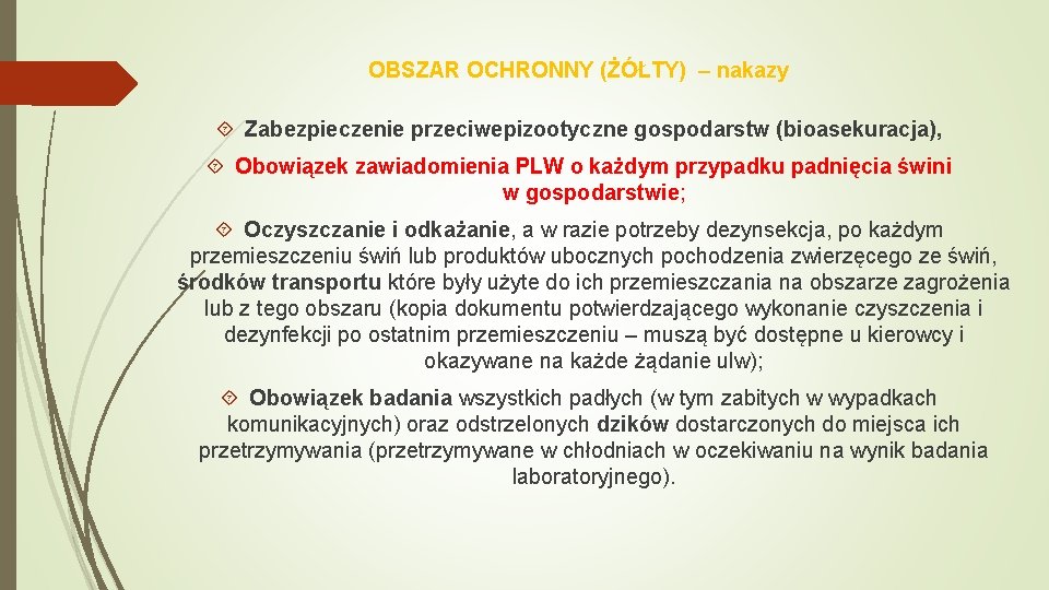 OBSZAR OCHRONNY (ŻÓŁTY) – nakazy Zabezpieczenie przeciwepizootyczne gospodarstw (bioasekuracja), Obowiązek zawiadomienia PLW o każdym