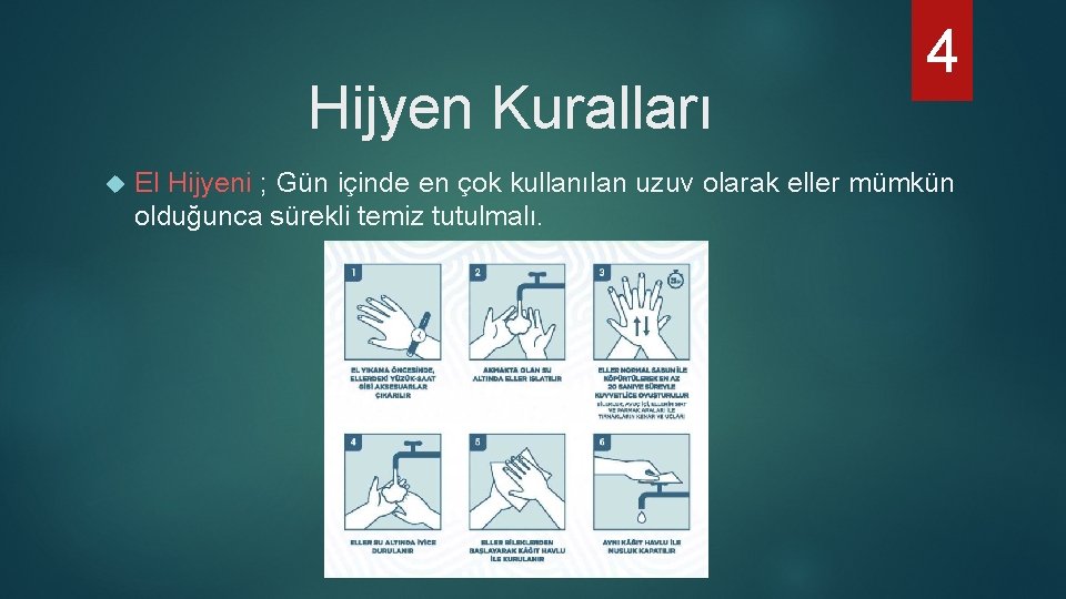 Hijyen Kuralları 4 El Hijyeni ; Gün içinde en çok kullanılan uzuv olarak eller