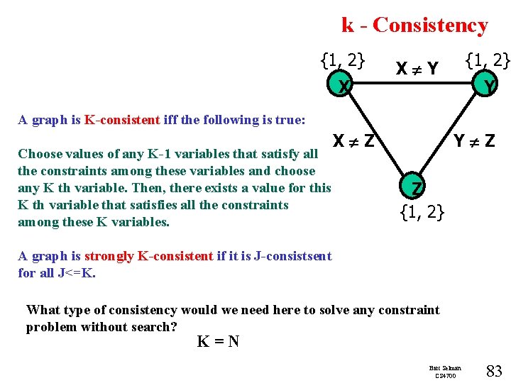 k - Consistency {1, 2} X Y Y A graph is K-consistent iff the