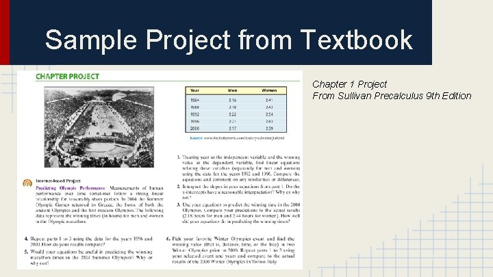 Sample Project from Textbook Chapter 1 Project From Sullivan Precalculus 9 th Edition 