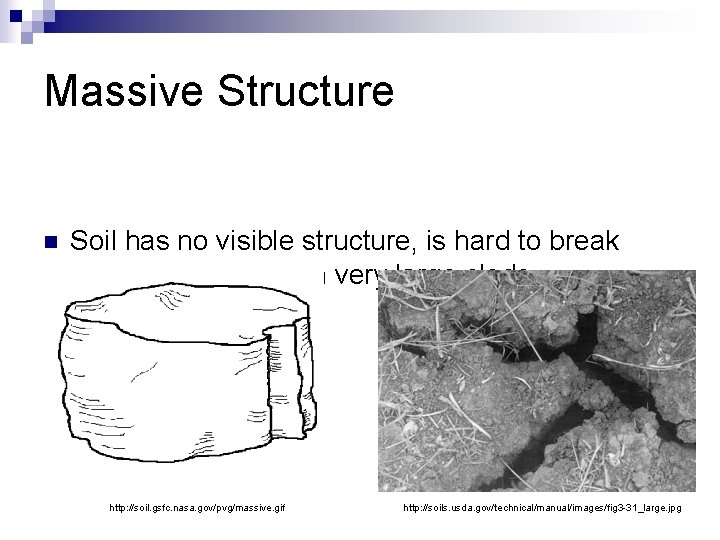 Massive Structure n Soil has no visible structure, is hard to break apart and