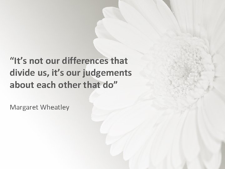 “It’s not our differences that divide us, it’s our judgements about each other that