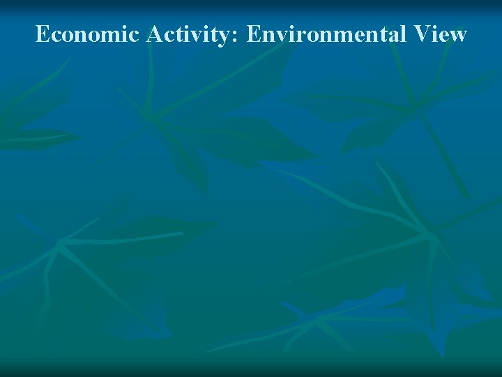 Economic Activity: Environmental View 