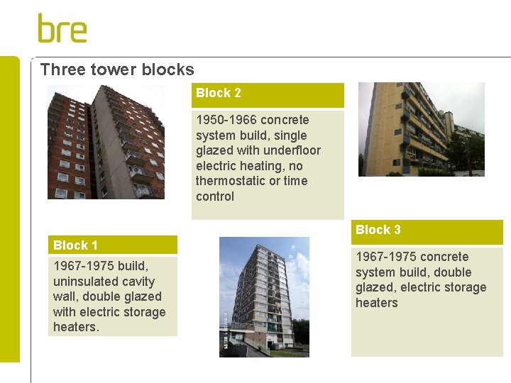 Three tower blocks Block 2 1950 -1966 concrete system build, single glazed with underfloor