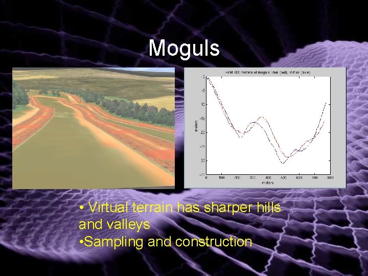 Moguls • Virtual terrain has sharper hills and valleys • Sampling and construction 