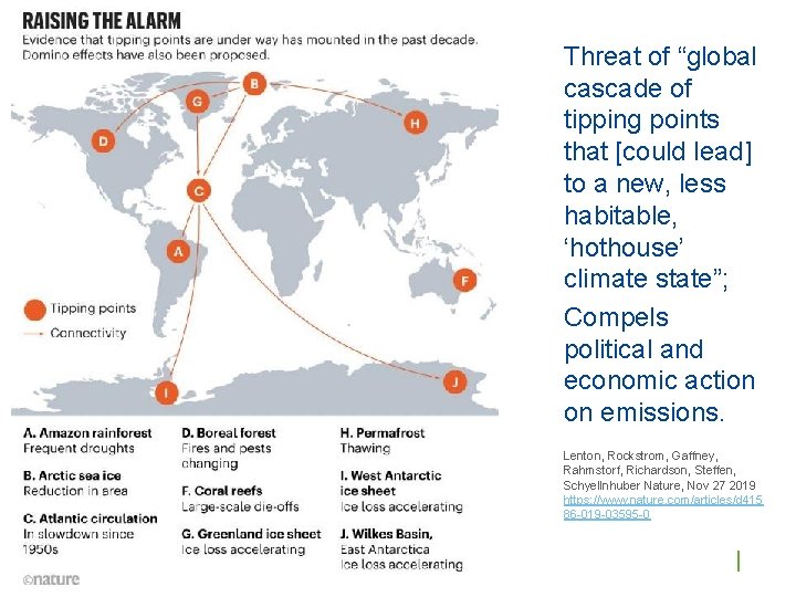 Threat of “global cascade of tipping points that [could lead] to a new, less
