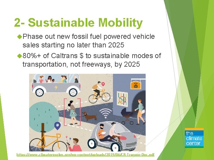 2 - Sustainable Mobility Phase out new fossil fuel powered vehicle sales starting no