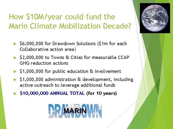 How $10 M/year could fund the Marin Climate Mobilization Decade? ► $6, 000 for