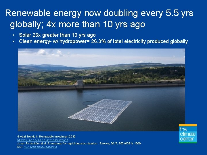 Renewable energy now doubling every 5. 5 yrs globally; 4 x more than 10