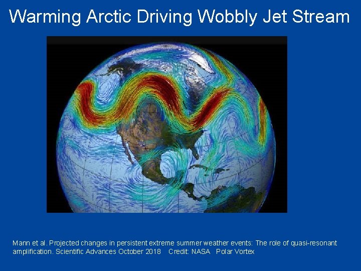 Warming Arctic Driving Wobbly Jet Stream Mann et al. Projected changes in persistent extreme
