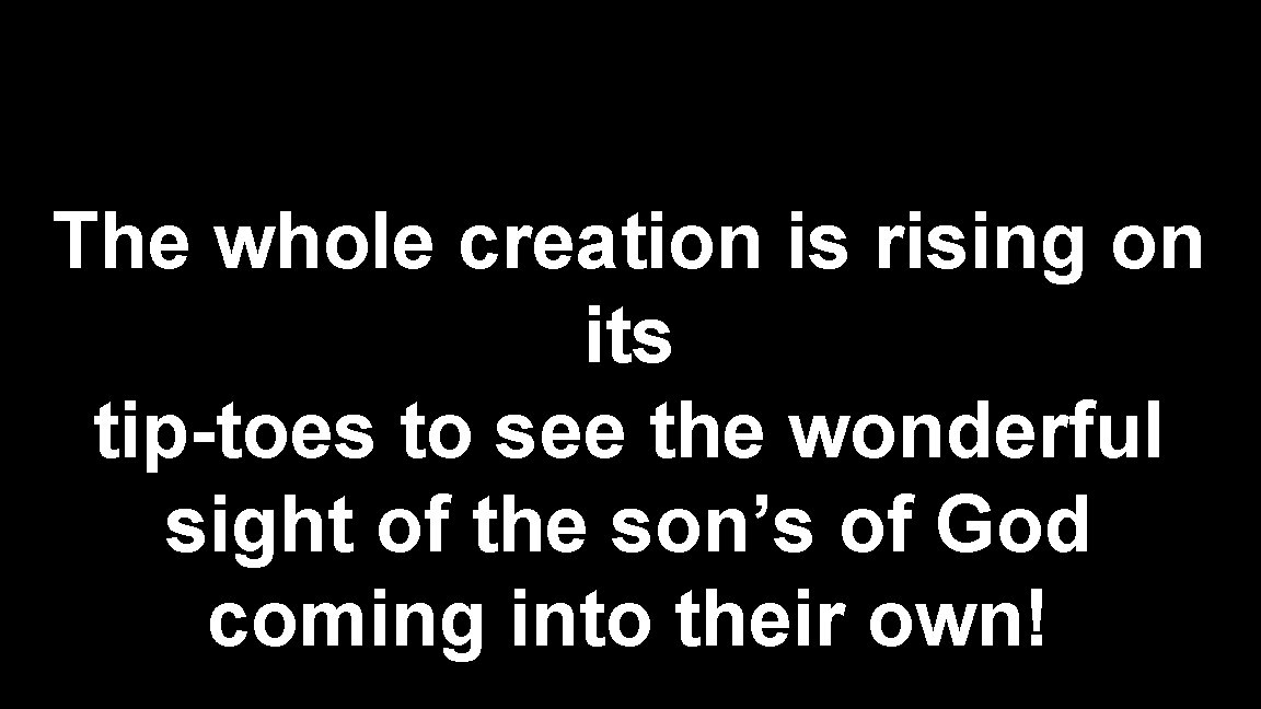 The whole creation is rising on its tip-toes to see the wonderful sight of The whole creation is rising on its tip-toes to see the wonderful sight of