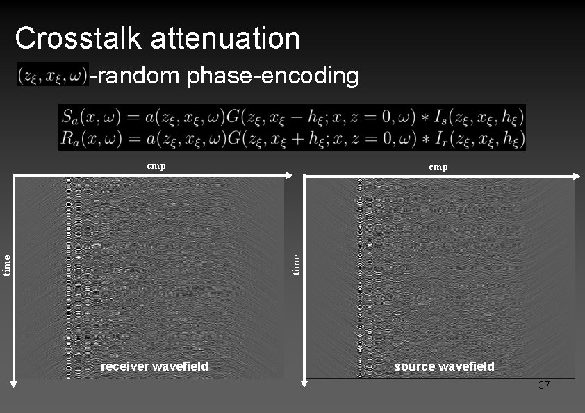 Crosstalk attenuation -random phase-encoding cmp time cmp receiver wavefield source wavefield 37 