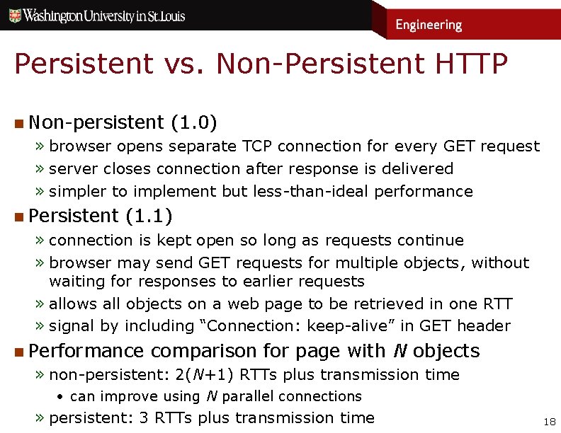Persistent vs. Non-Persistent HTTP n Non-persistent (1. 0) » browser opens separate TCP connection Persistent vs. Non-Persistent HTTP n Non-persistent (1. 0) » browser opens separate TCP connection