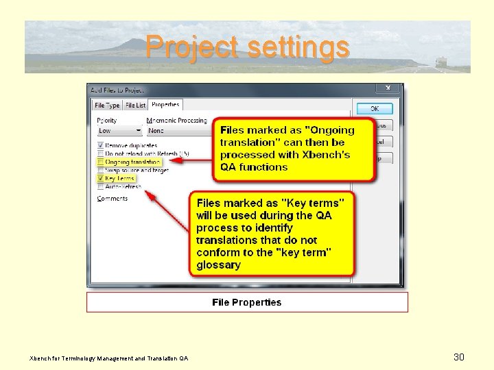 Project settings Xbench for Terminology Management and Translation QA 30 