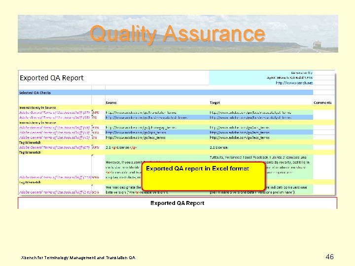 Quality Assurance Xbench for Terminology Management and Translation QA 46 