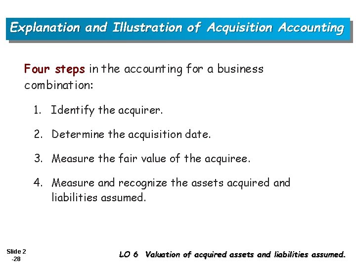 Explanation and Illustration of Acquisition Accounting Four steps in the accounting for a business