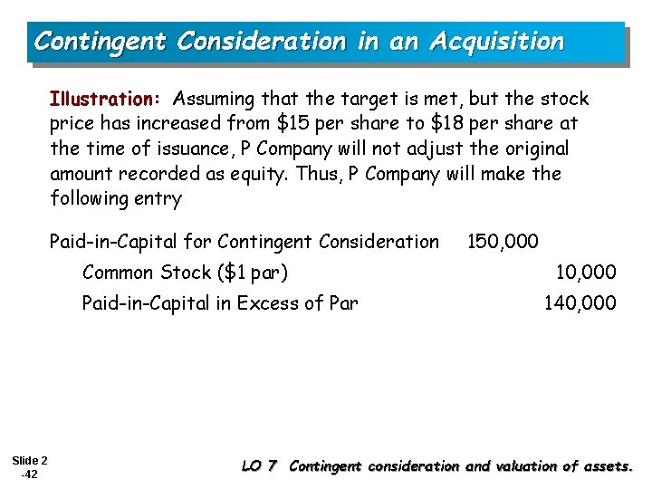 Contingent Consideration in an Acquisition Illustration: Assuming that the target is met, but the