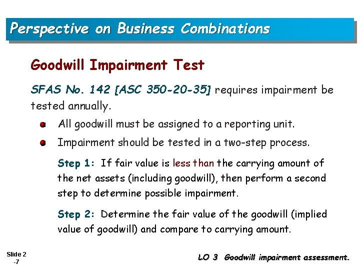 Perspective on Business Combinations Goodwill Impairment Test SFAS No. 142 [ASC 350 -20 -35]
