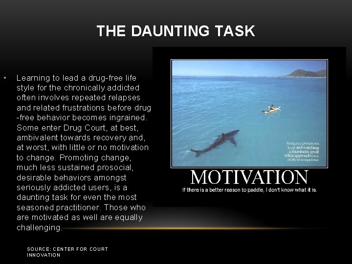 THE DAUNTING TASK • Learning to lead a drug-free life style for the chronically