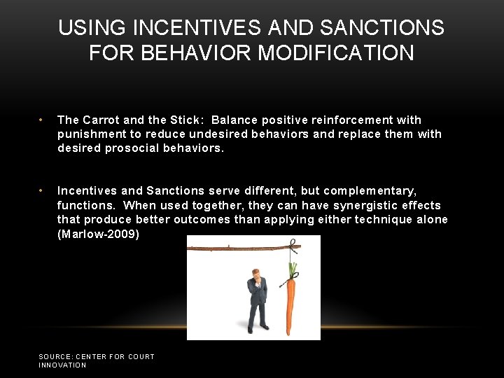 USING INCENTIVES AND SANCTIONS FOR BEHAVIOR MODIFICATION • The Carrot and the Stick: Balance