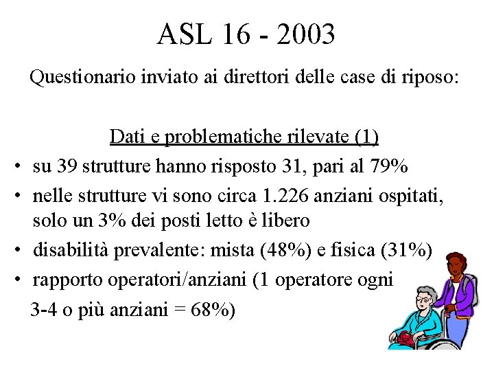 ASL 16 - 2003 Questionario inviato ai direttori delle case di riposo: • •