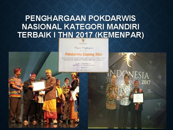 PENGHARGAAN POKDARWIS NASIONAL KATEGORI MANDIRI TERBAIK I THN 2017 (KEMENPAR) 