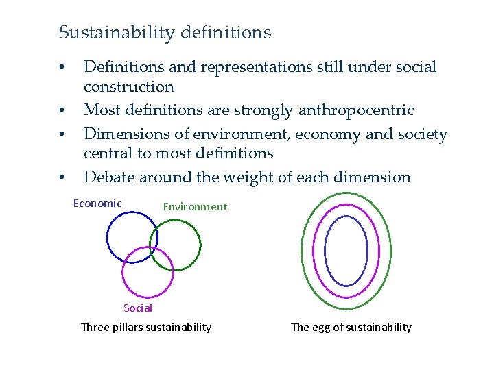 Sustainability definitions • • Definitions and representations still under social construction Most definitions are