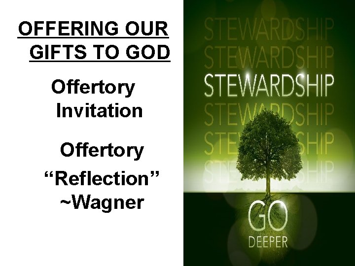 OFFERING OUR GIFTS TO GOD Offertory Invitation Offertory “Reflection” ~Wagner 