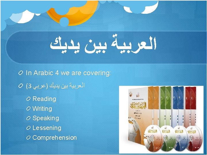  ﺍﻟﻌﺮﺑﻴﺔ ﺑﻴﻦ ﻳﺪﻳﻚ In Arabic 4 we are covering: (3 ﺍﻟﻌﺮﺑﻴﺔ ﺑﻴﻦ ﻳﺪﻳﻚ