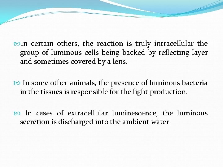  In certain others, the reaction is truly intracellular the group of luminous cells