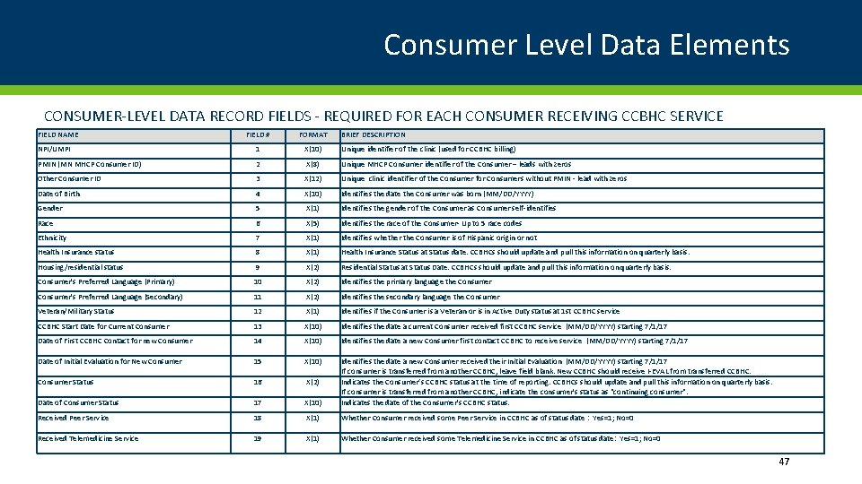 Consumer Level Data Elements CONSUMER-LEVEL DATA RECORD FIELDS - REQUIRED FOR EACH CONSUMER RECEIVING