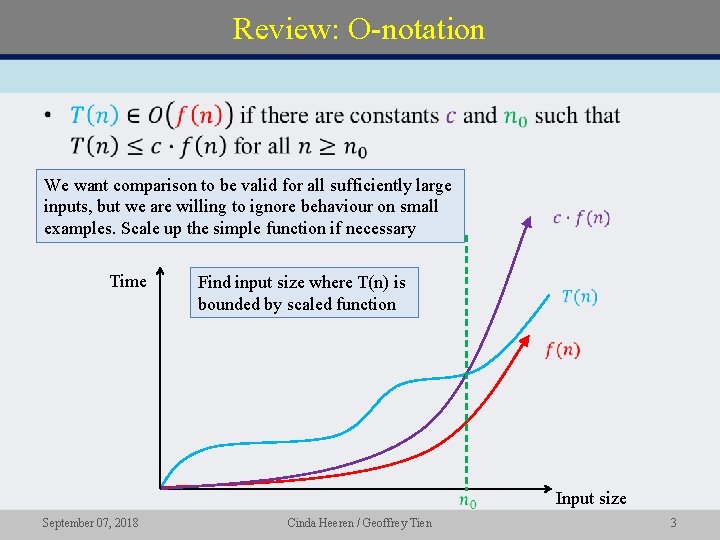 Review: O-notation • We want comparison to be valid for all sufficiently large inputs,