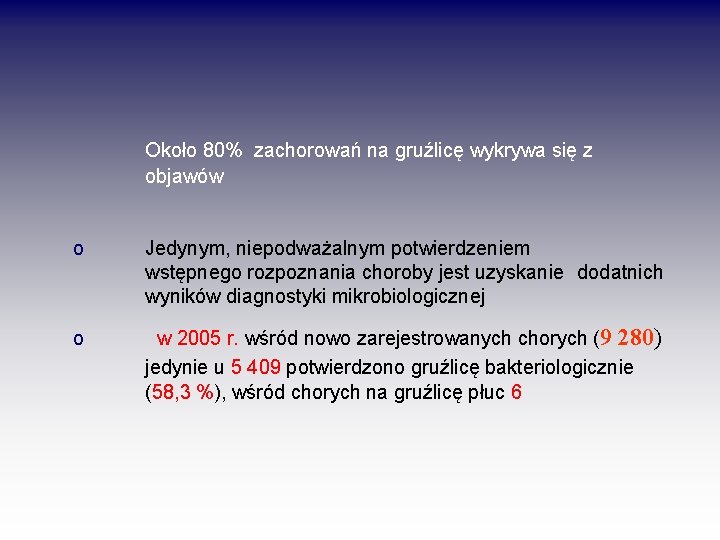 Około 80% zachorowań na gruźlicę wykrywa się z objawów o Jedynym, niepodważalnym potwierdzeniem wstępnego