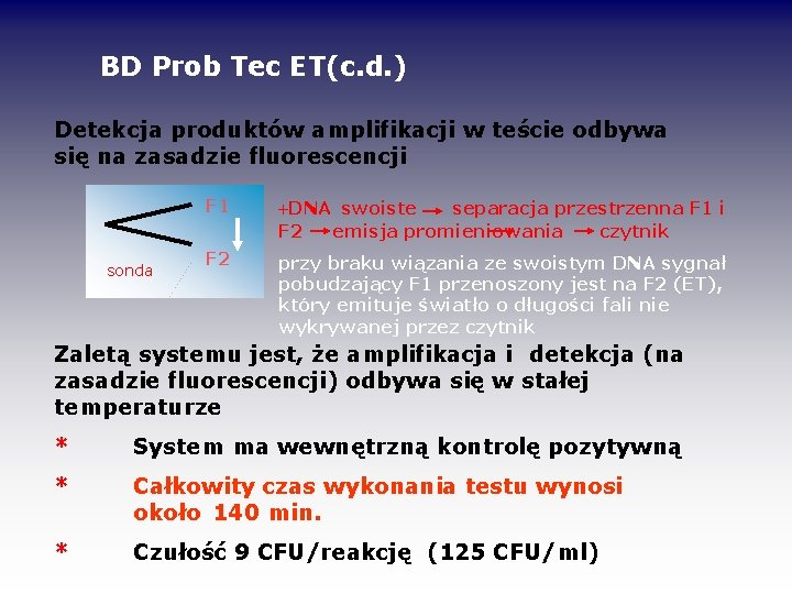 BD Prob Tec ET(c. d. ) Detekcja produktów amplifikacji w teście odbywa się na