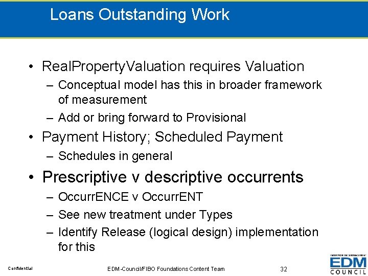 Loans Outstanding Work • Real. Property. Valuation requires Valuation – Conceptual model has this
