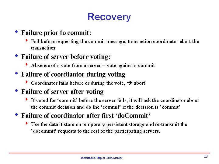 Recovery i Failure prior to commit: 4 Fail before requesting the commit message, transaction